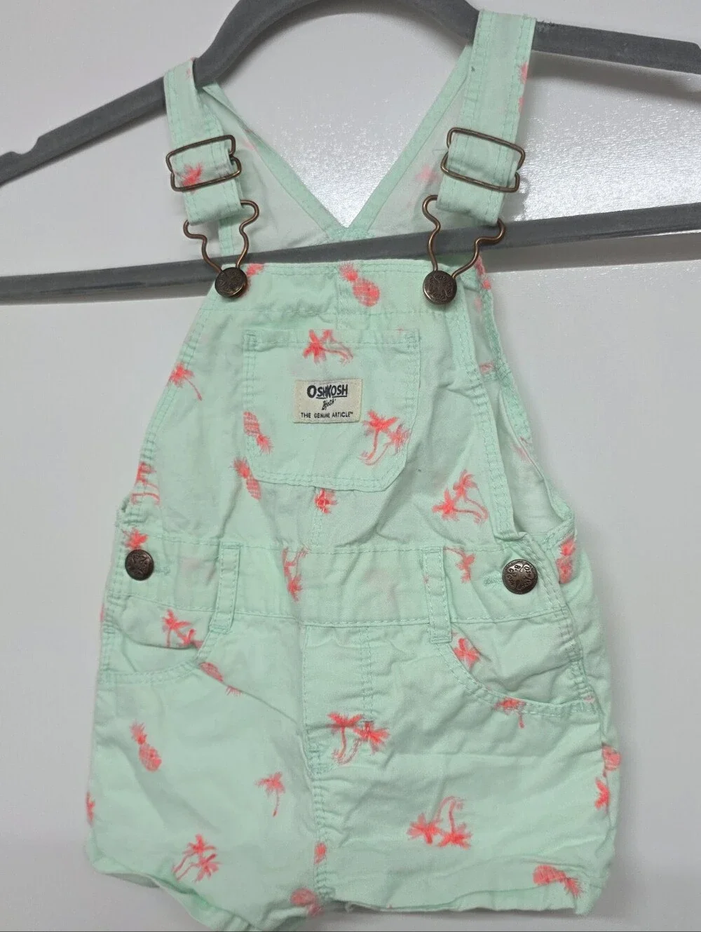 Osh Kosh B'Gosh Overalls Baby Size 12M Pineapples Palm Trees Pink Green 12M